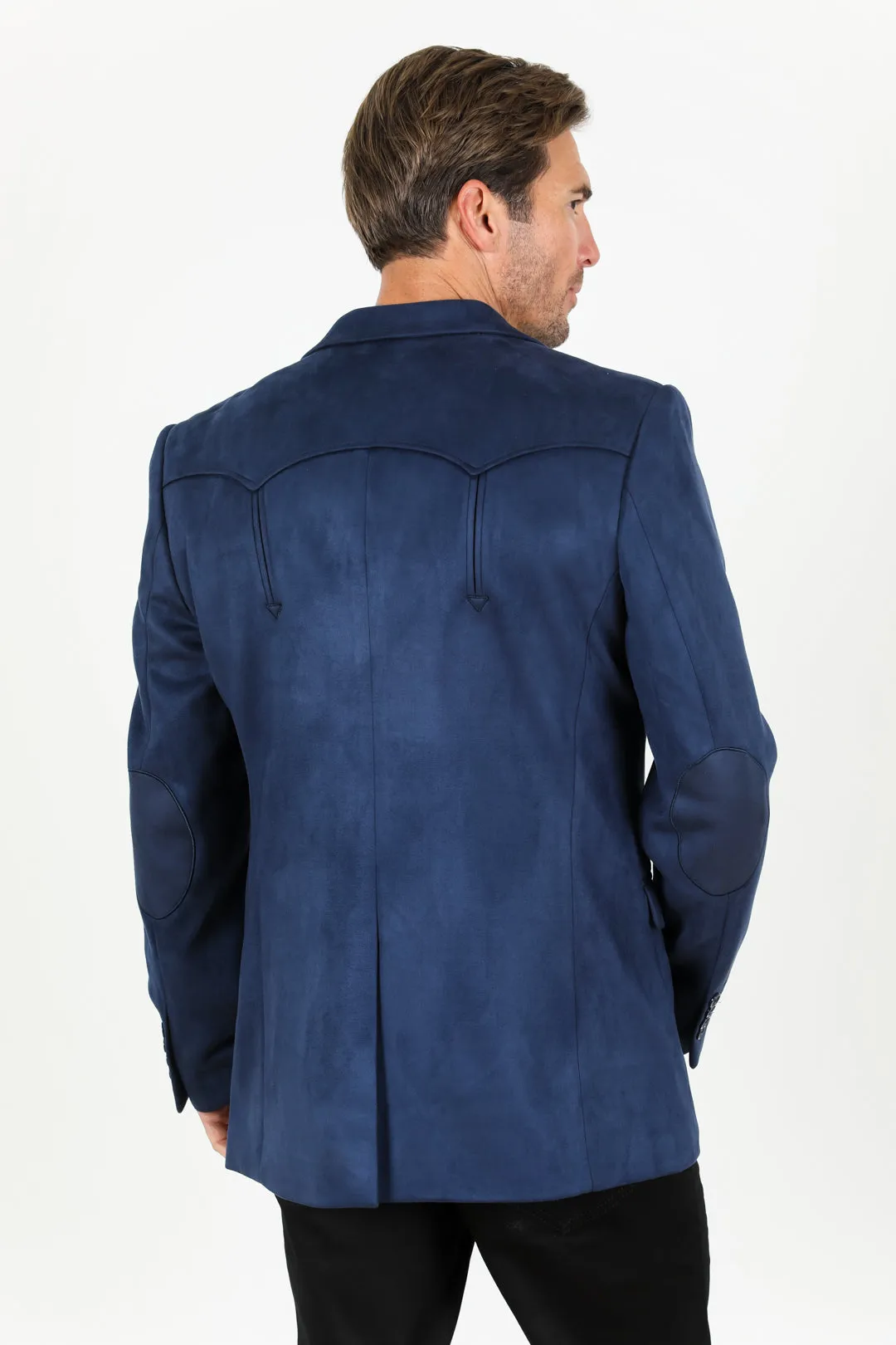 Men's Double Button Faux-Suede Blazer - Navy