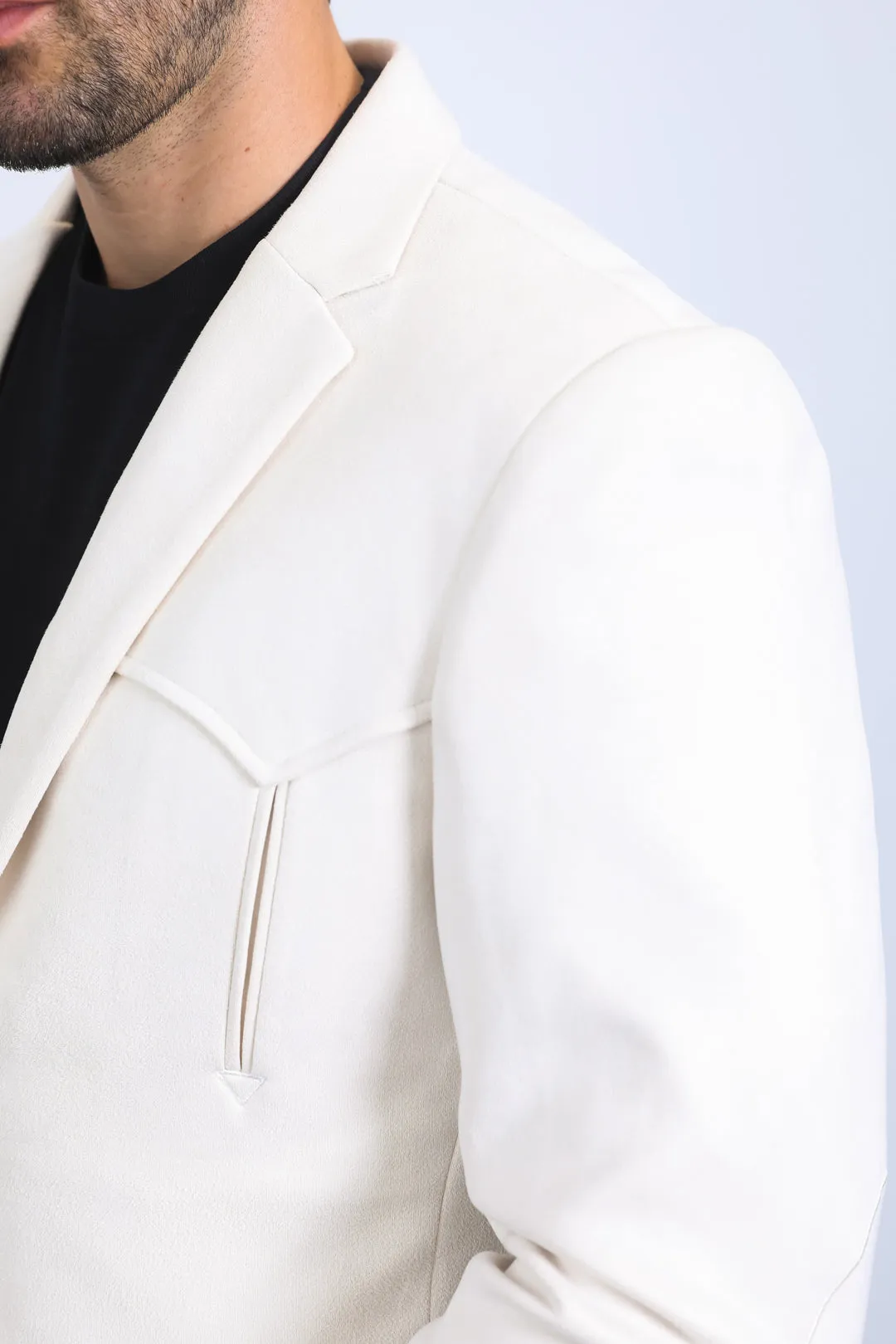 Men's Double Button Faux-Suede Blazer - Off White