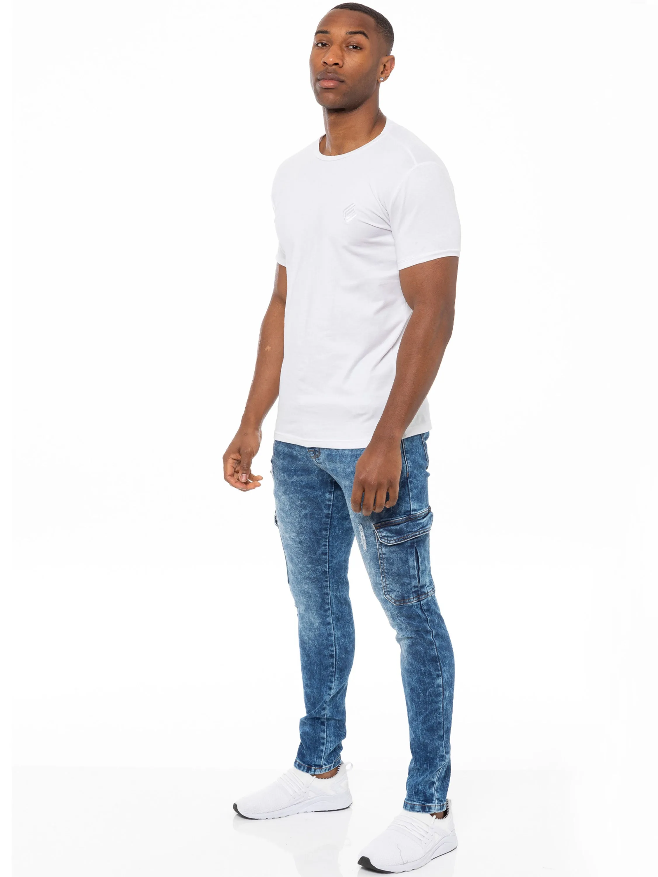 Mens Skinny Stretch Distressed Denim Jeans | Enzo Designer Menswear