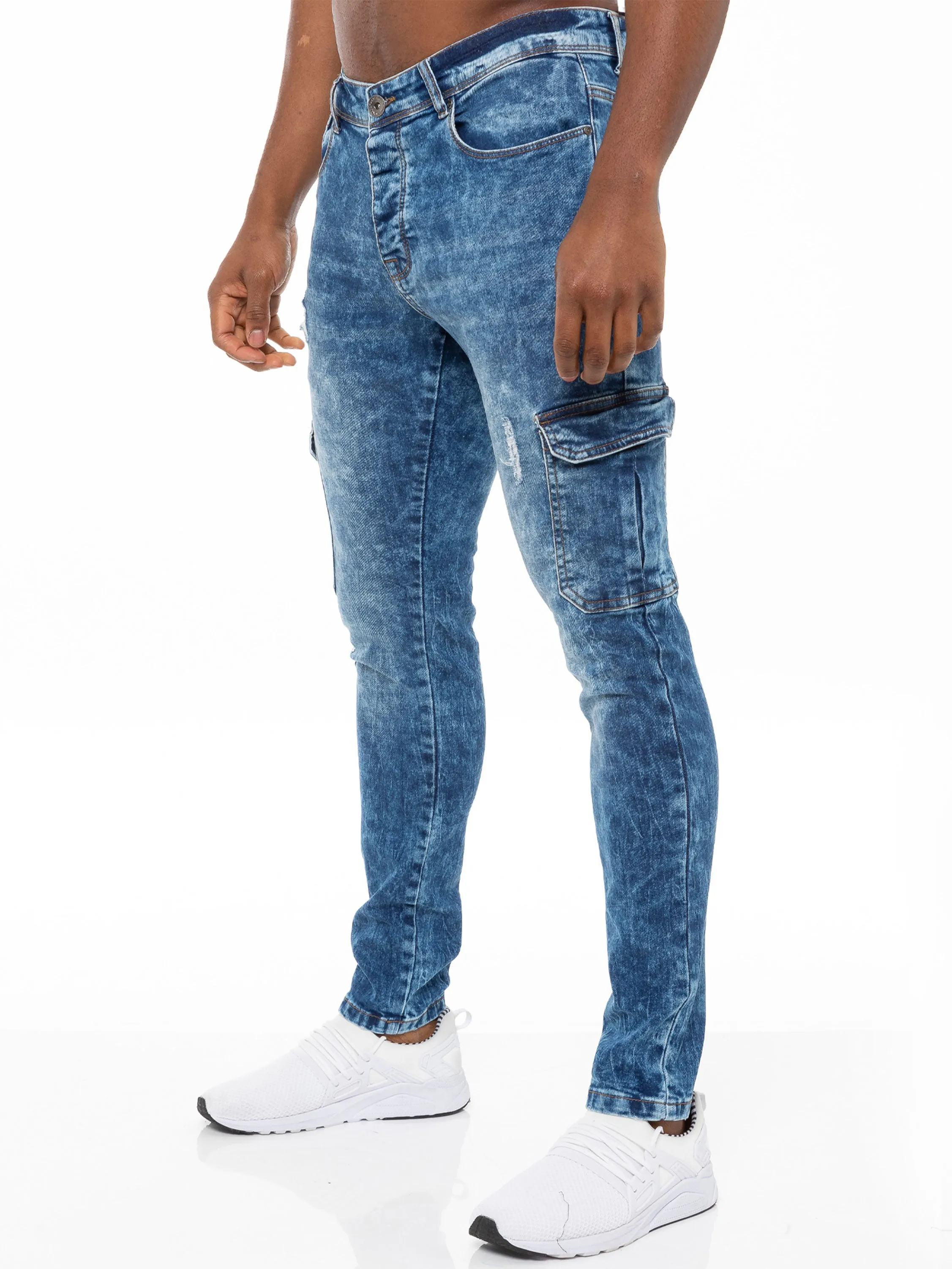 Mens Skinny Stretch Distressed Denim Jeans | Enzo Designer Menswear