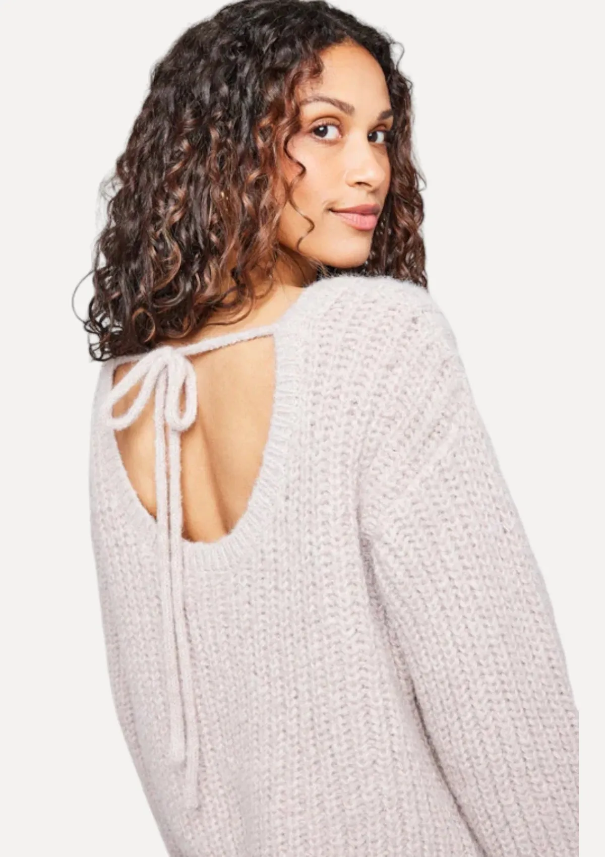 Nadia Cropped Sweater With Low Back Tie Detail - Heather Jewel