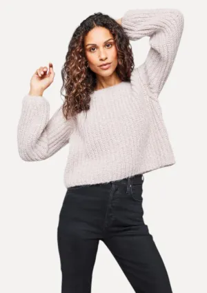 Nadia Cropped Sweater With Low Back Tie Detail - Heather Jewel