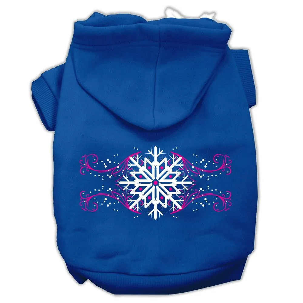 Pink Snowflake Swirls Screenprint Pet Hoodies Blue Size M (12)