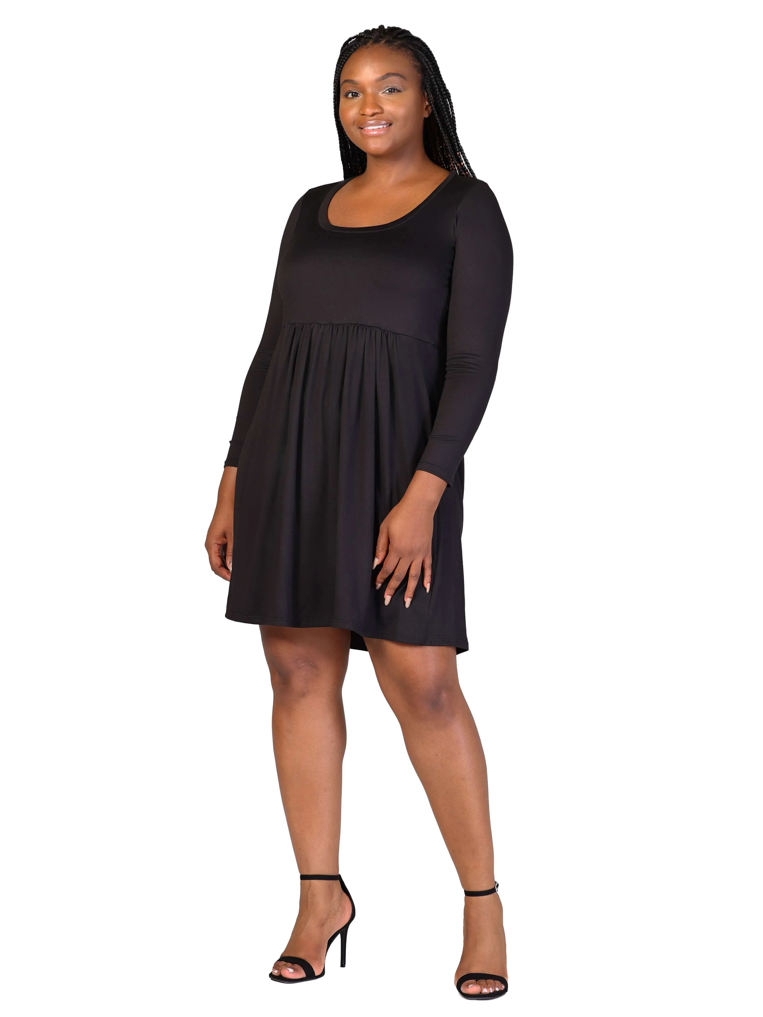 Plus Size Long Sleeve Babydoll Knee Length Dress