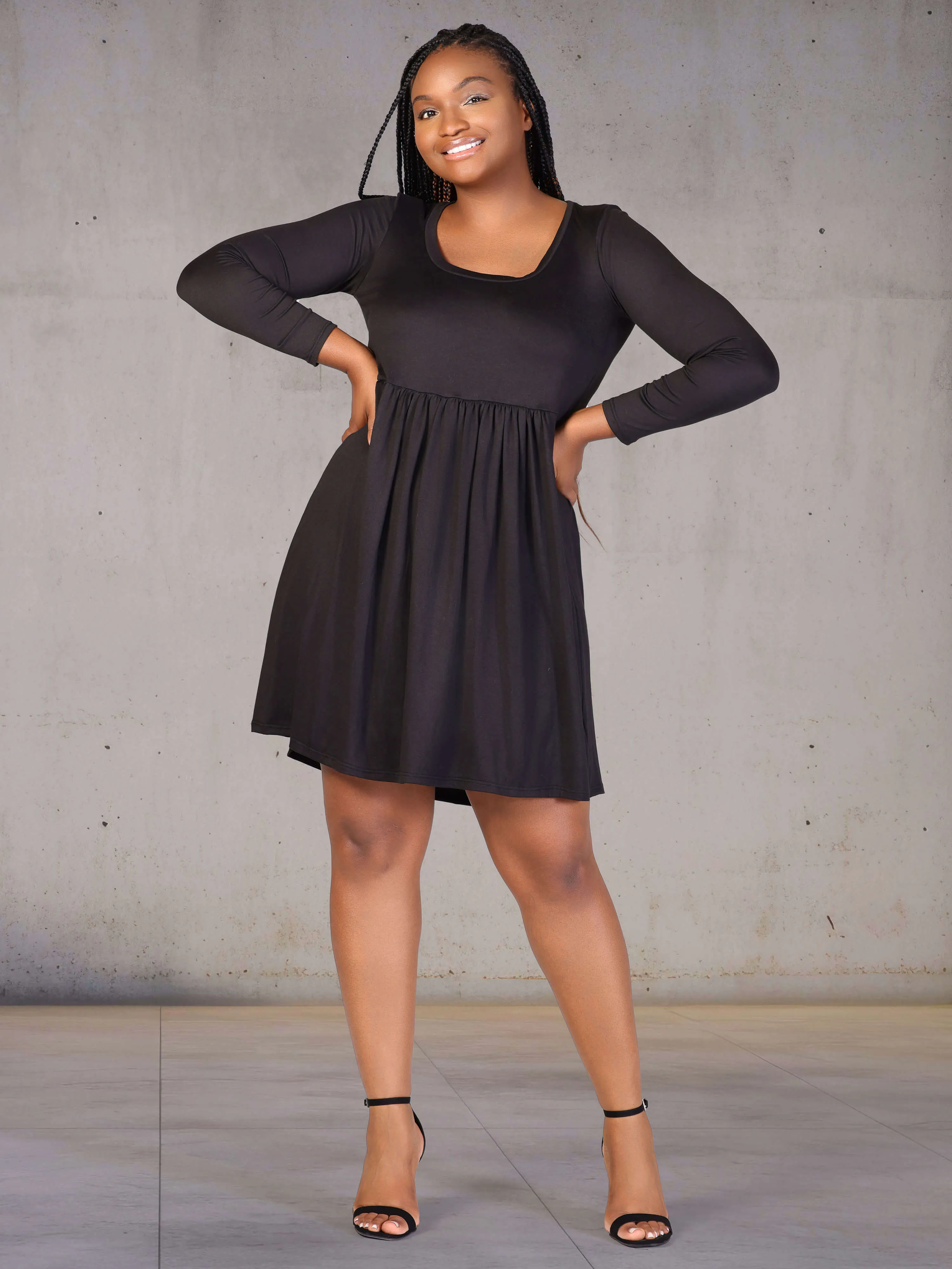 Plus Size Long Sleeve Babydoll Knee Length Dress