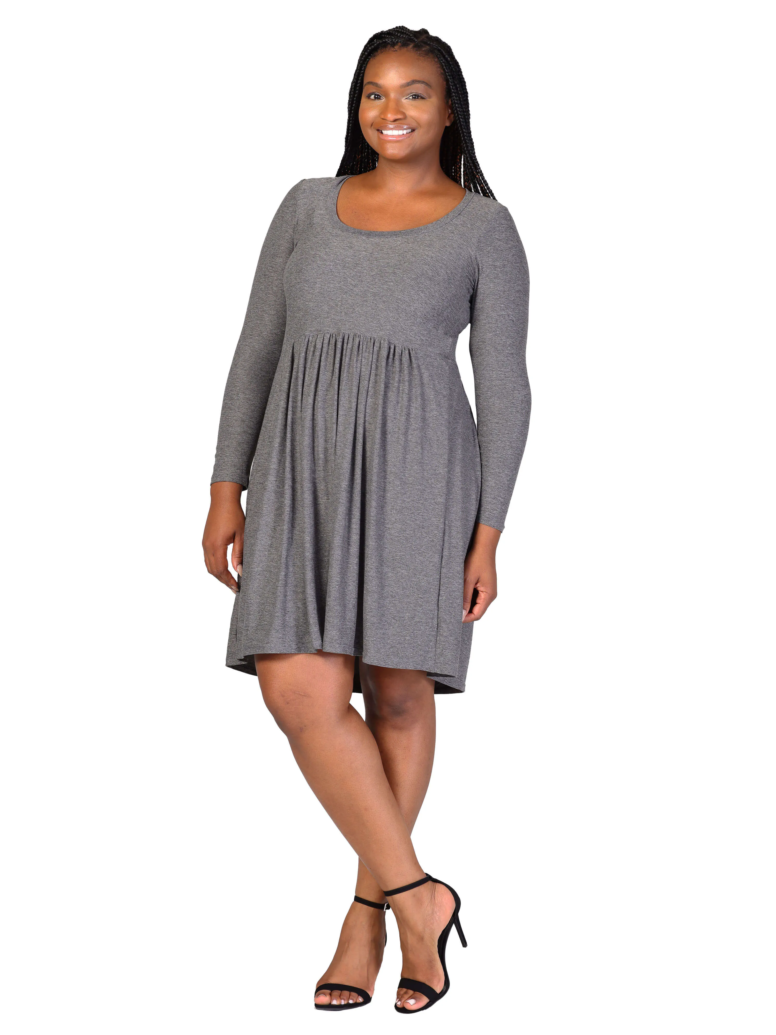 Plus Size Long Sleeve Babydoll Knee Length Dress