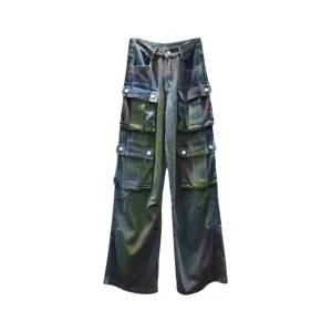 Pre  Order: Multi Pocket Color Stained Straight Leg Jeans