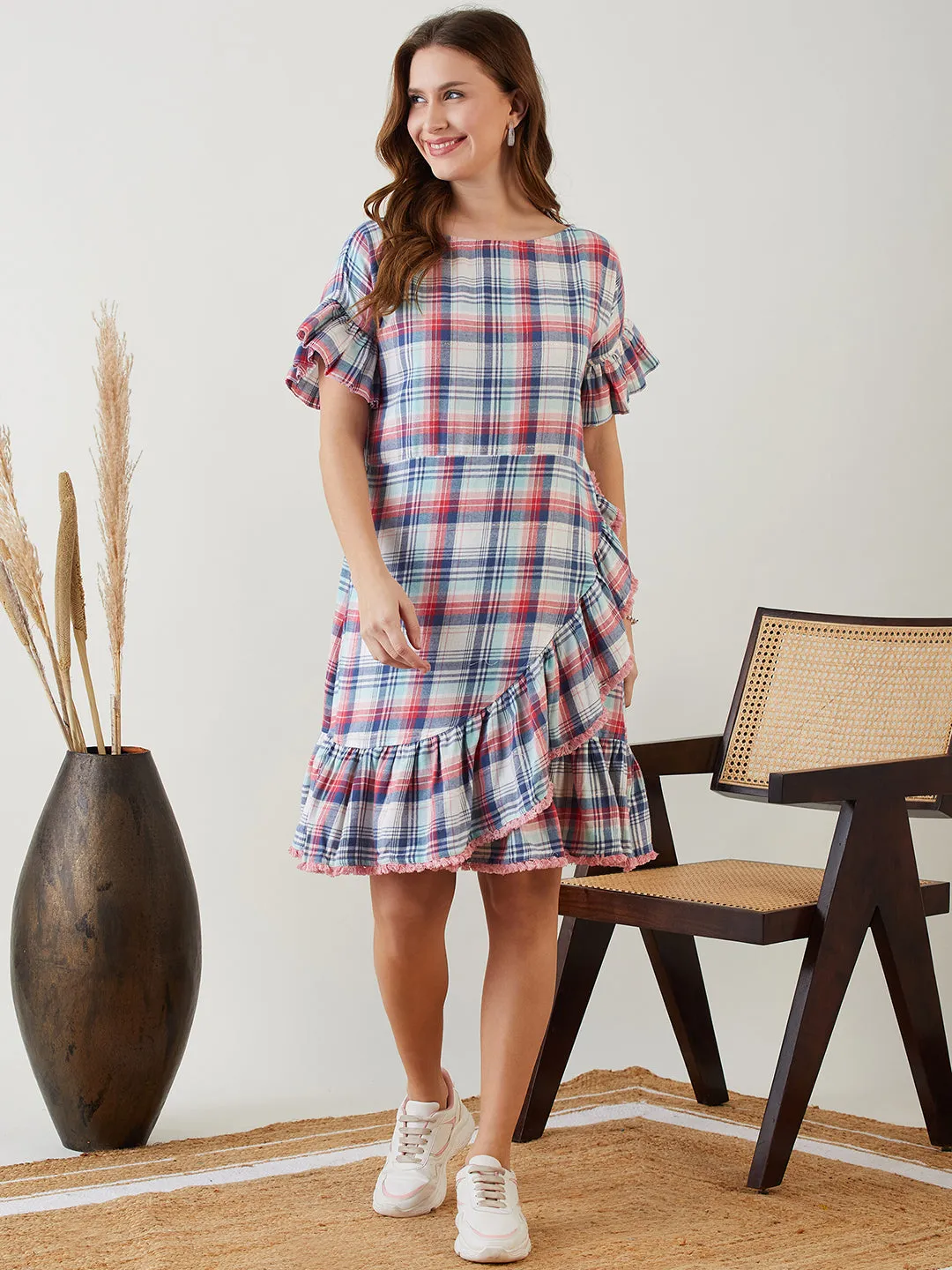 Pretty in Pink Checkered Elegance Dress