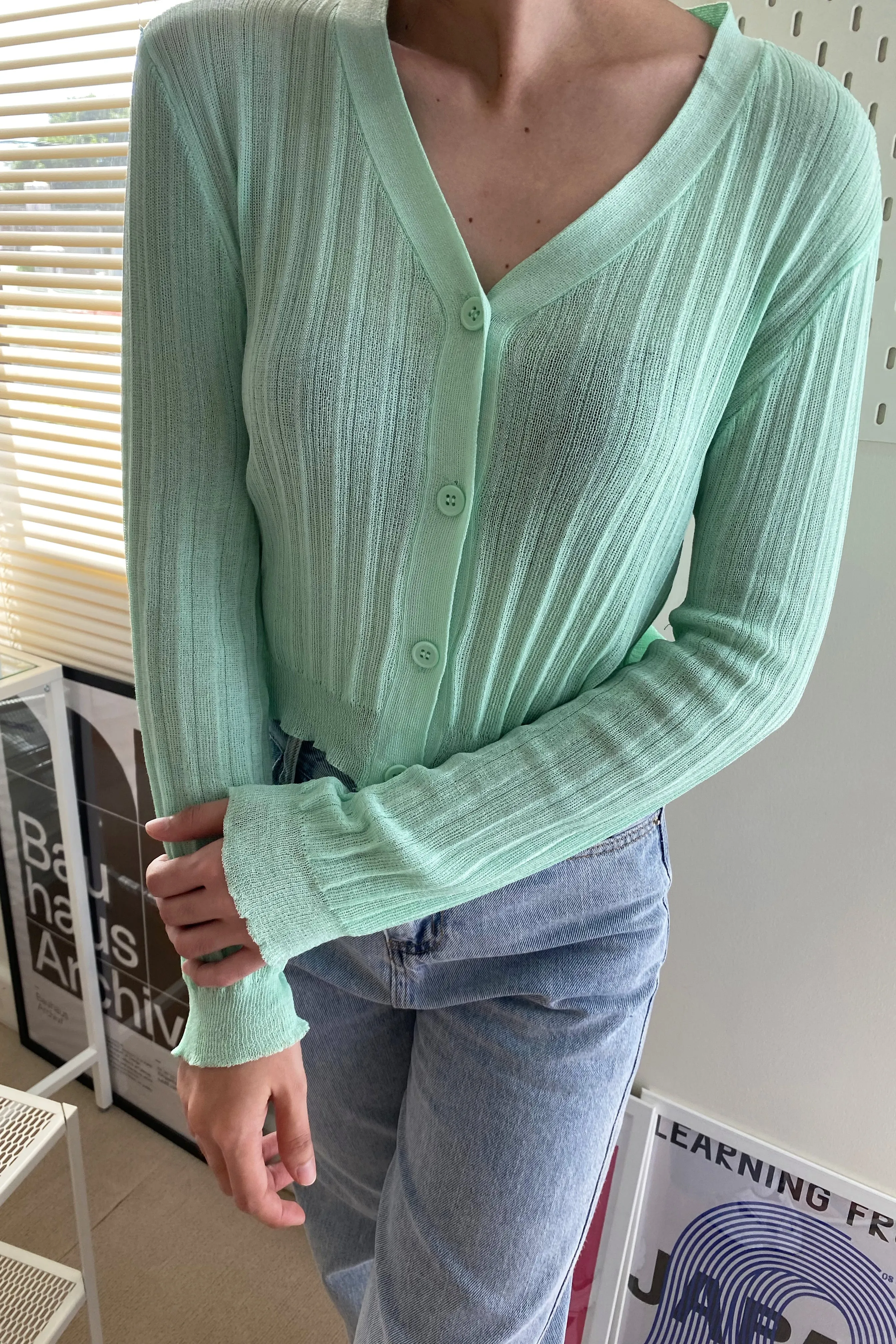 See The Light Airy Knit Cardigan - Mint