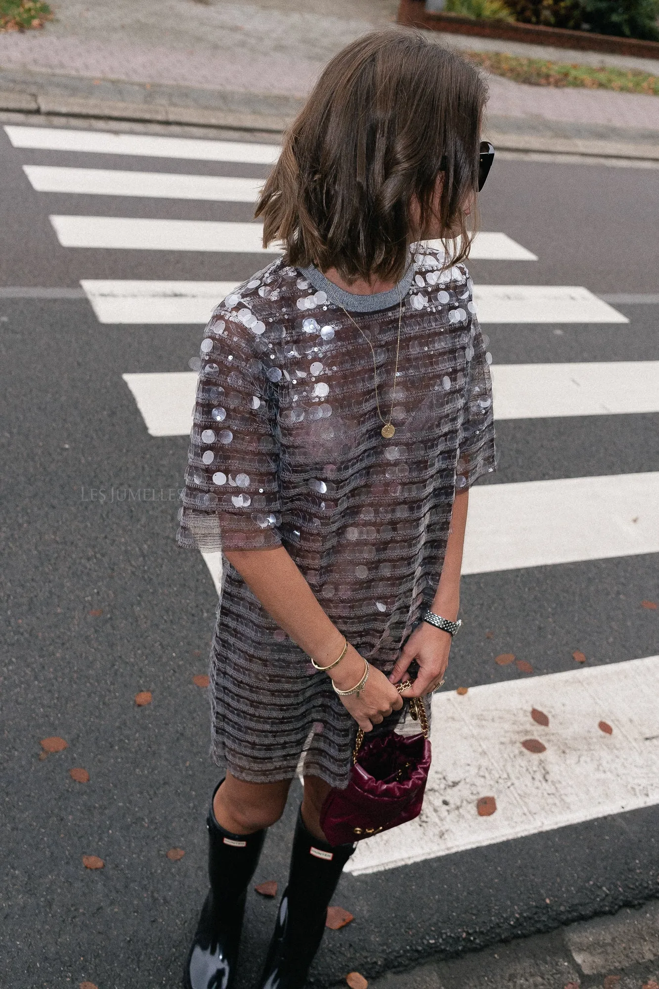 Seethrough sequins dress smoky rose