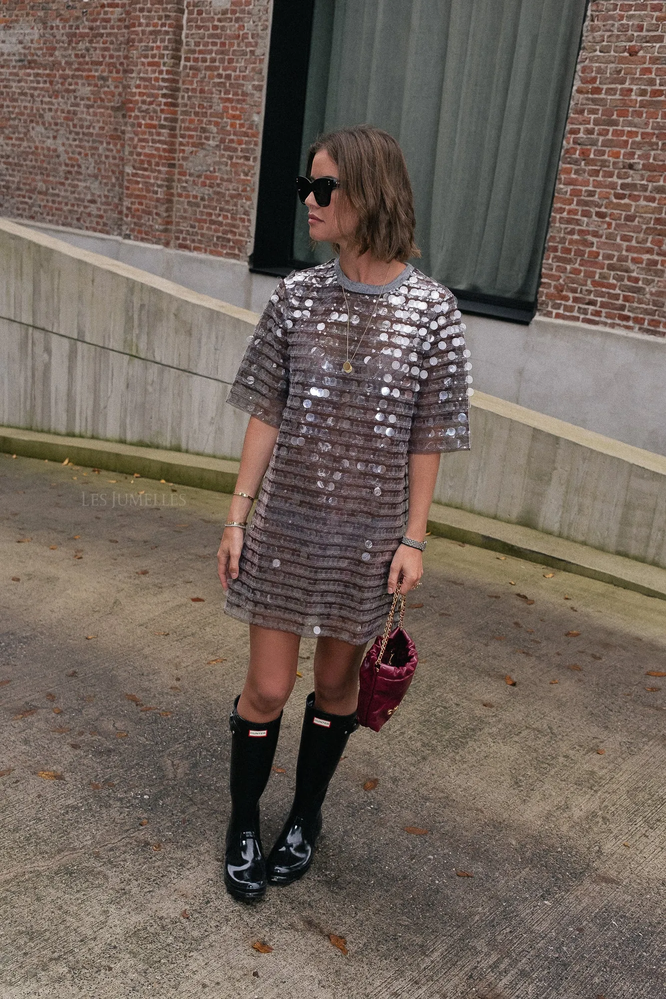 Seethrough sequins dress smoky rose