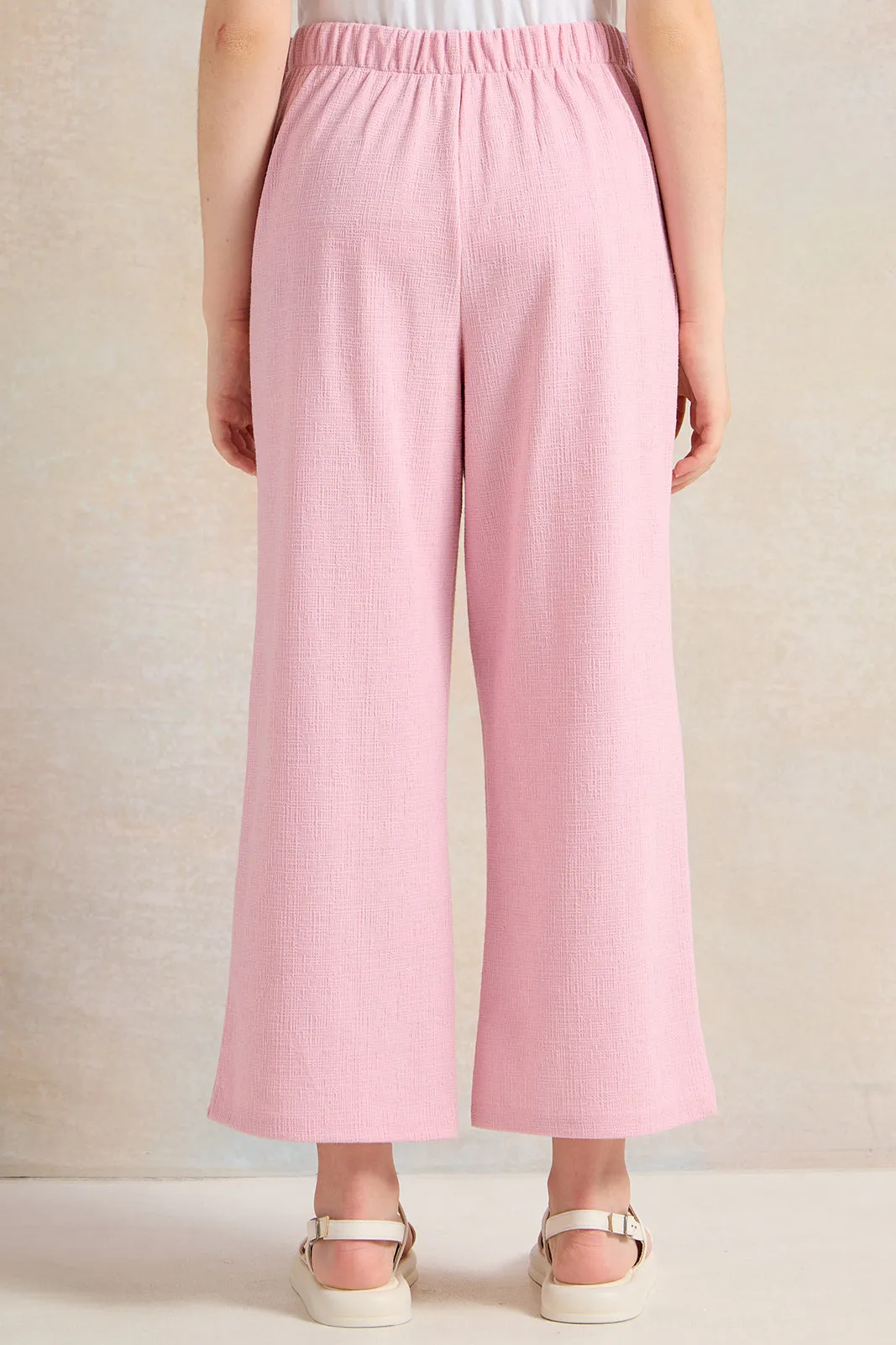 Senior Girls Pink Embellished Wide Leg Pants