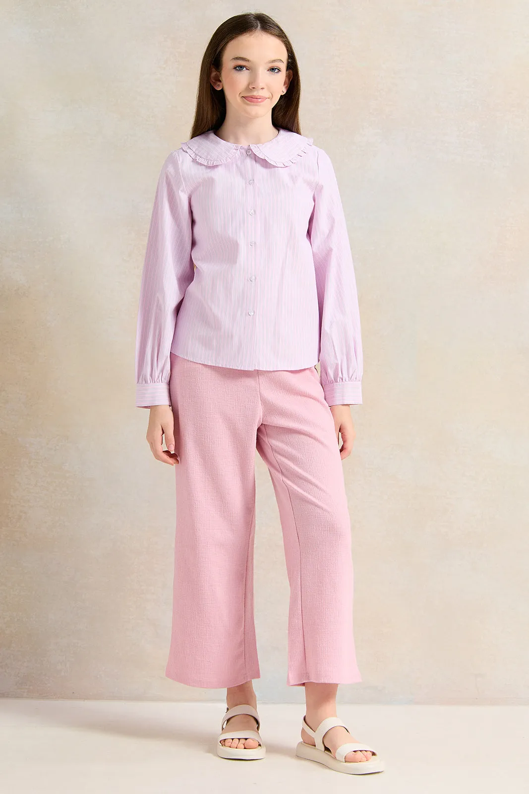 Senior Girls Pink Embellished Wide Leg Pants