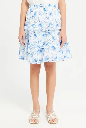 Senior Girls White Floral Tiered Skirts