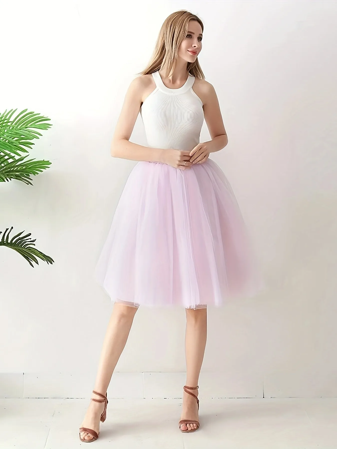 SpringSummer Elastic Waist Mesh Skirt Elegant Womens Clothing