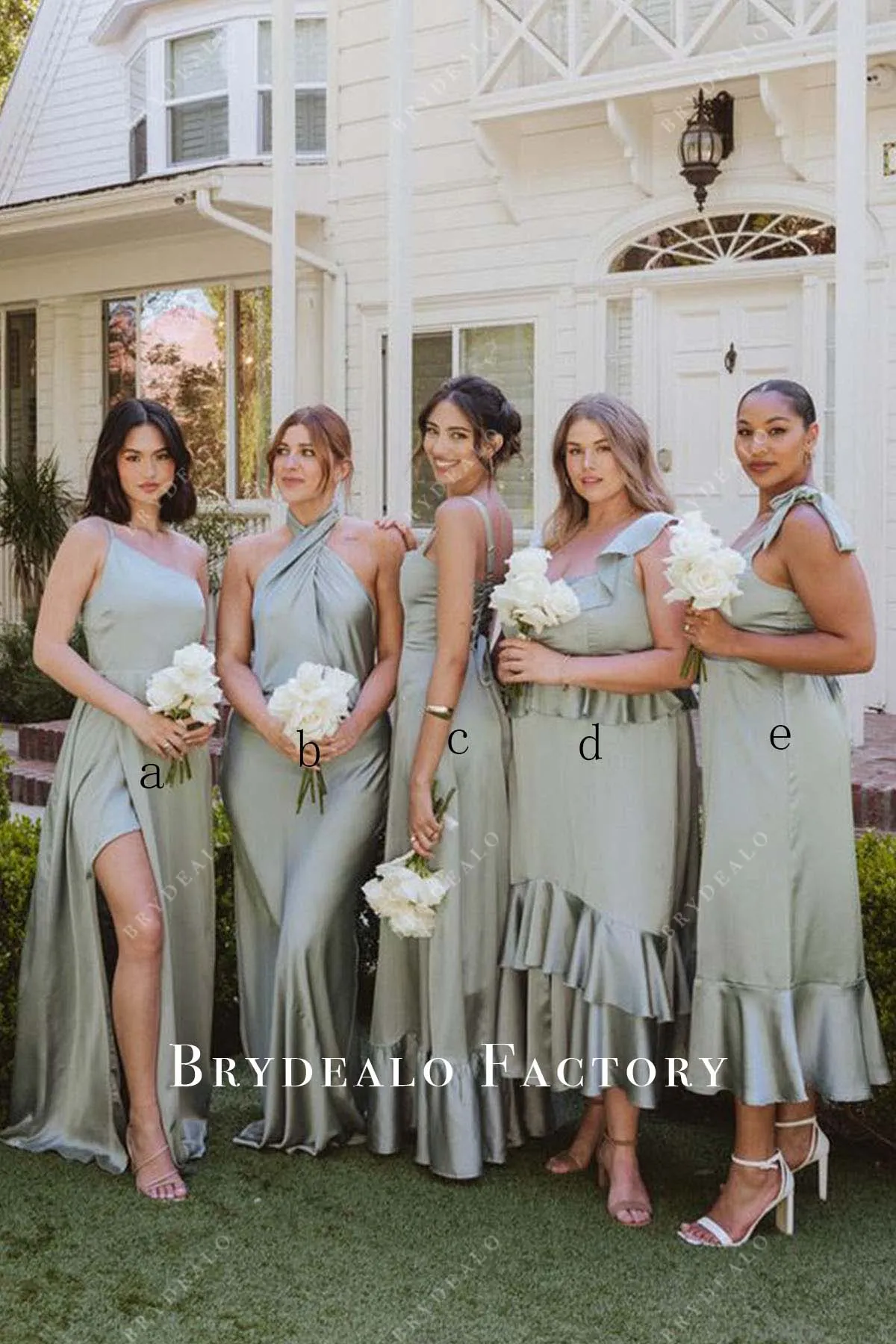 Stunning Sage Charmeuse Mismatched Bridesmaid Dresses