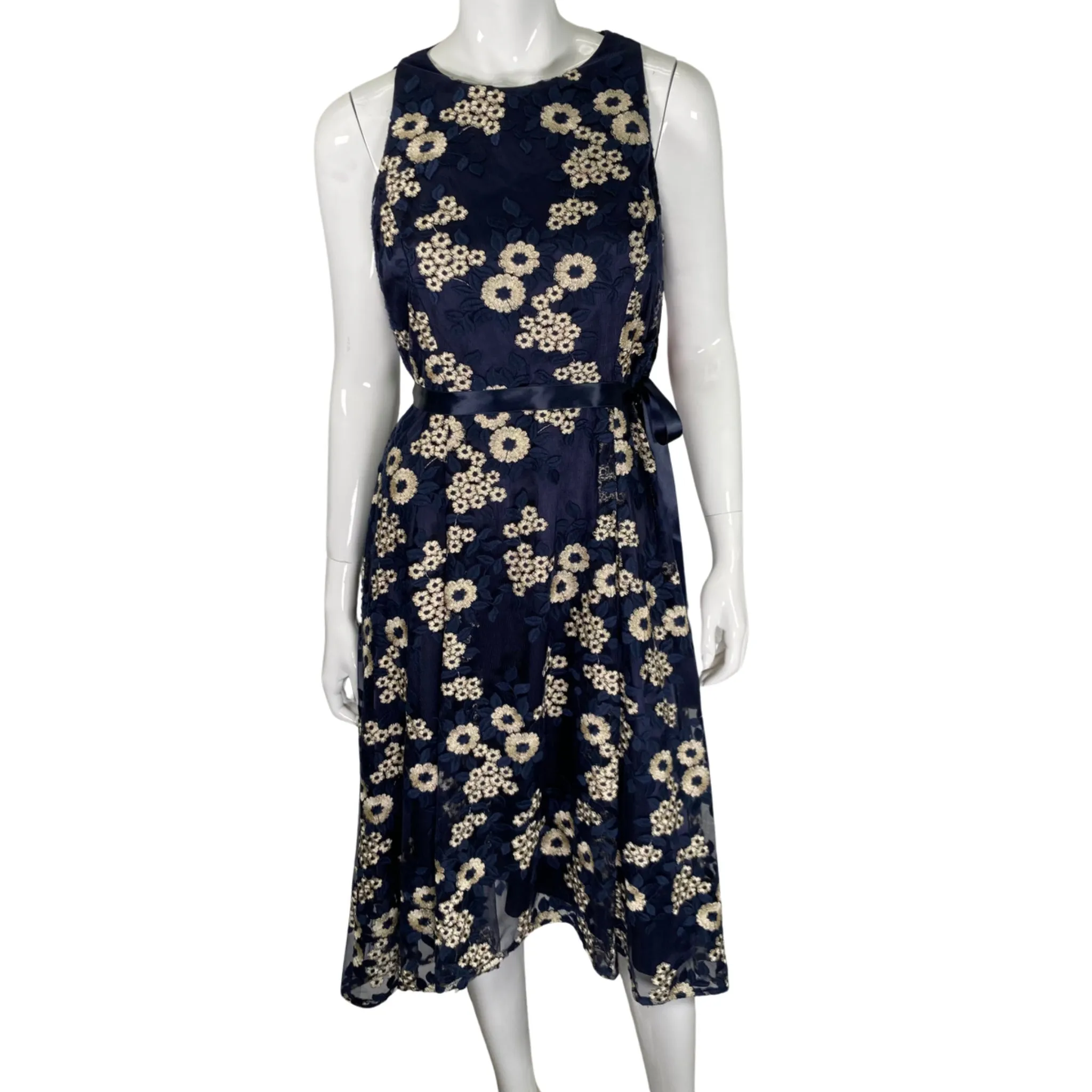 Tahari Elegant Navy-blue Floral Dress