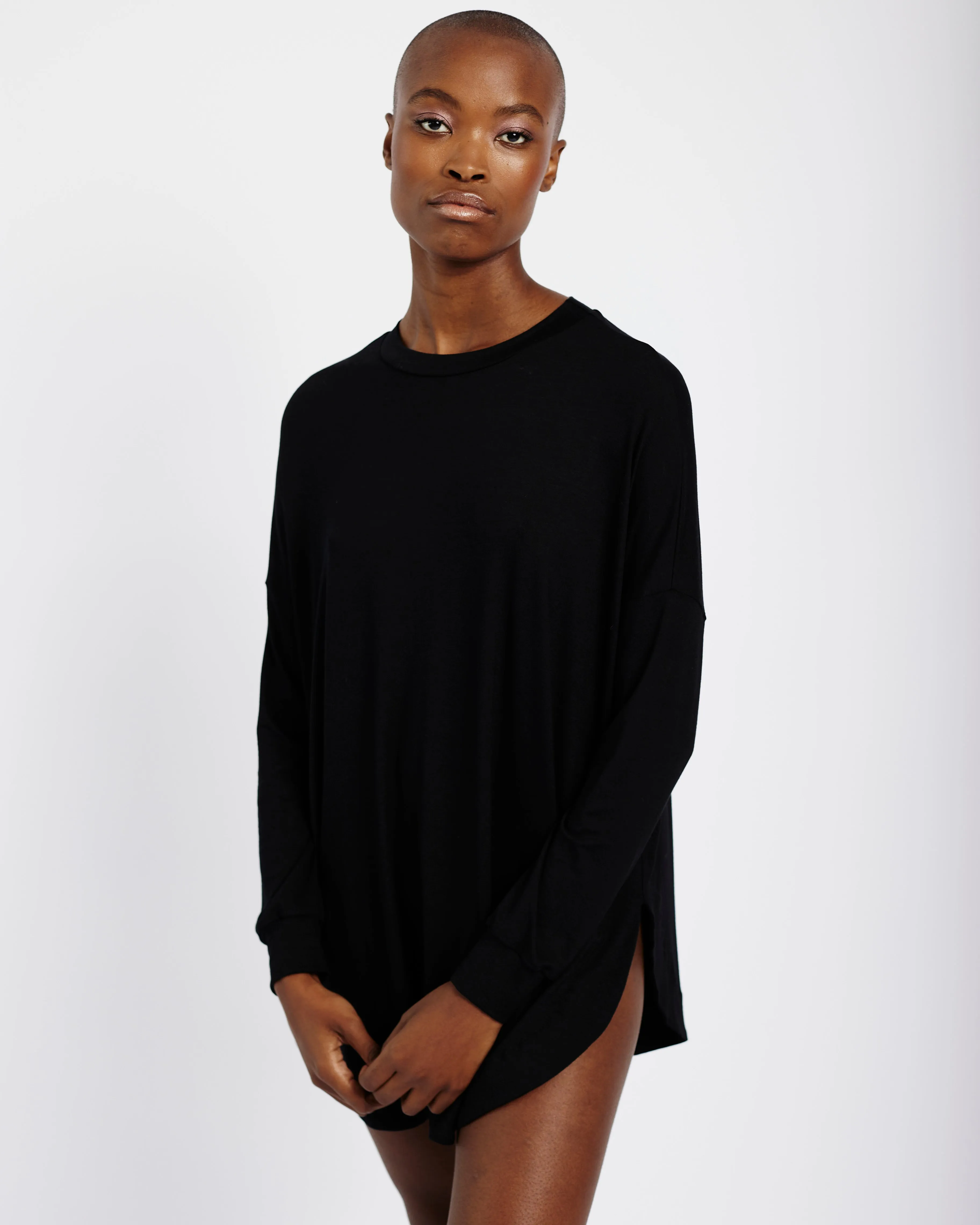 The Dolman Sleeve Essential Knit in Black with Front Seam