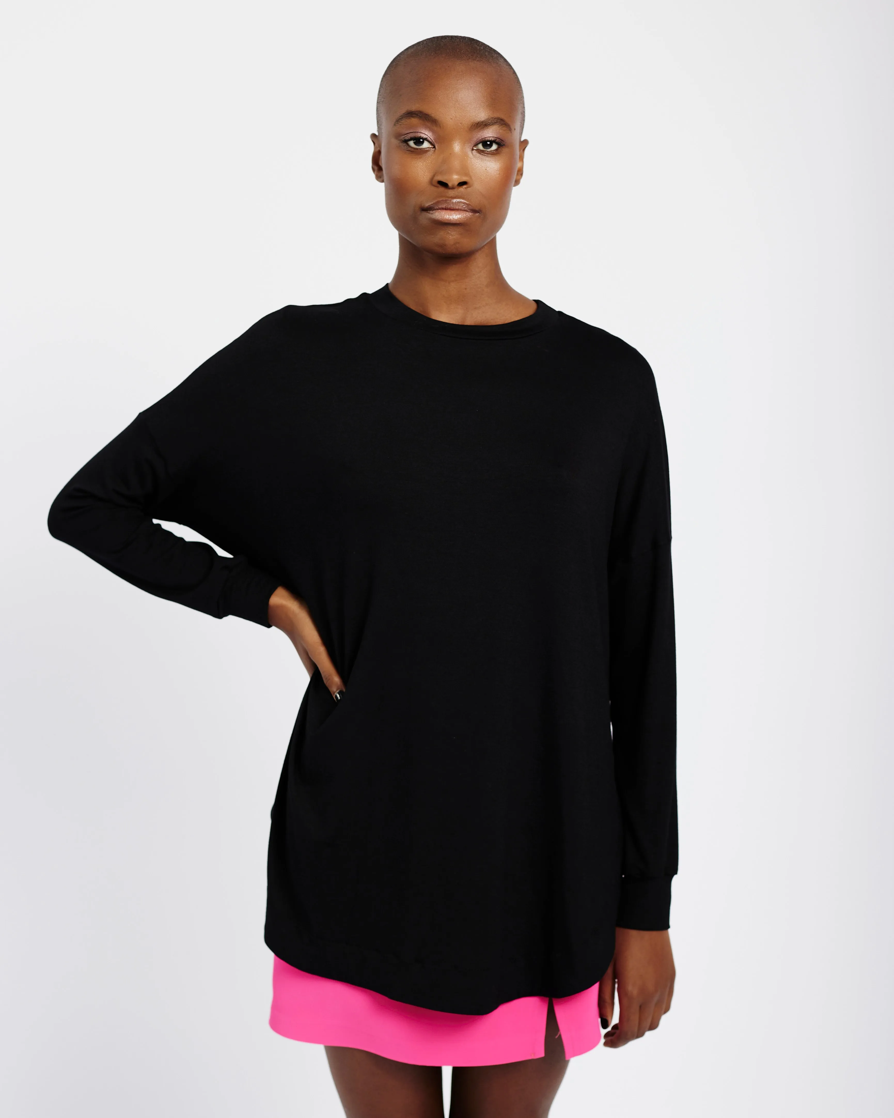 The Dolman Sleeve Essential Knit in Black with Front Seam