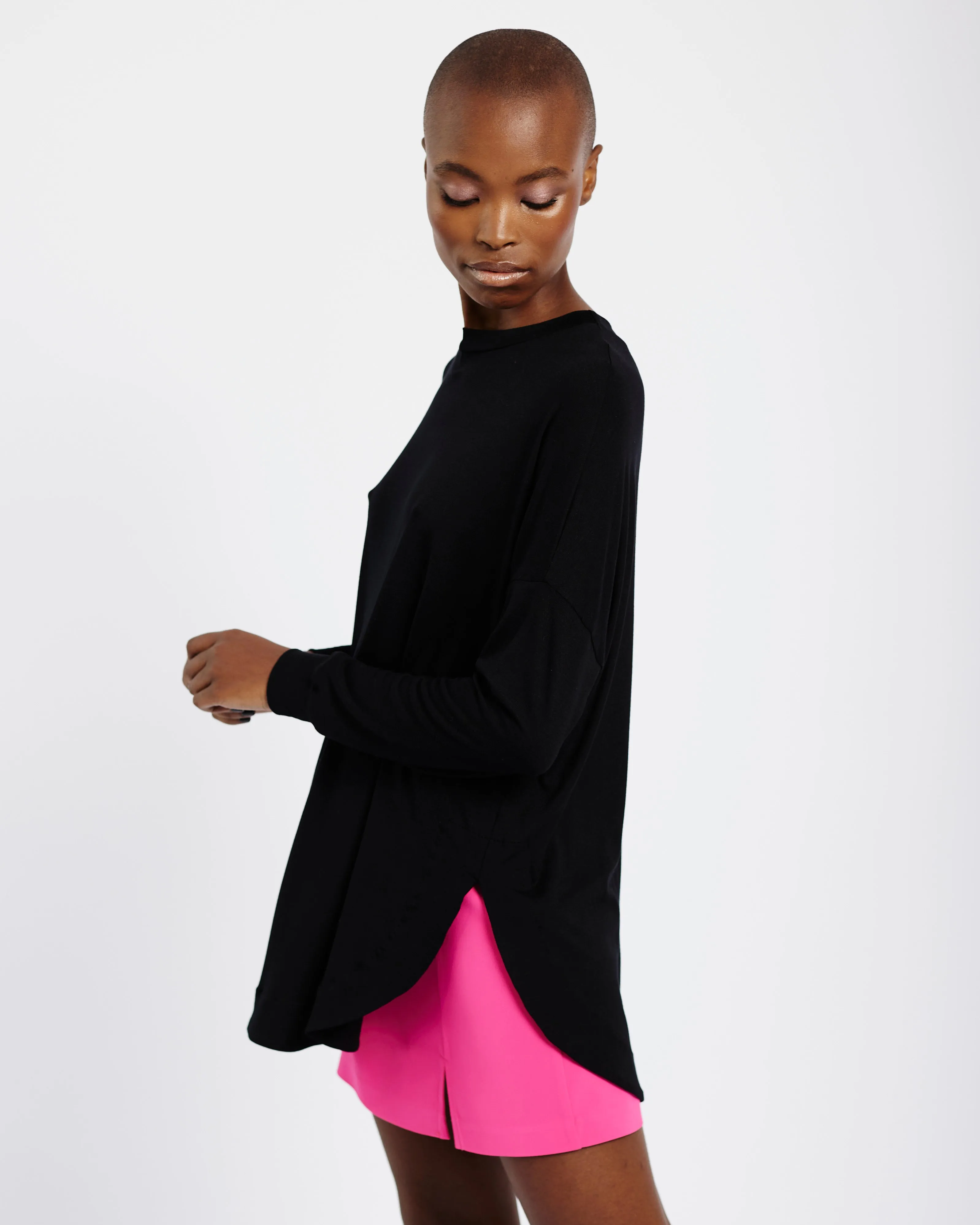 The Dolman Sleeve Essential Knit in Black with Front Seam