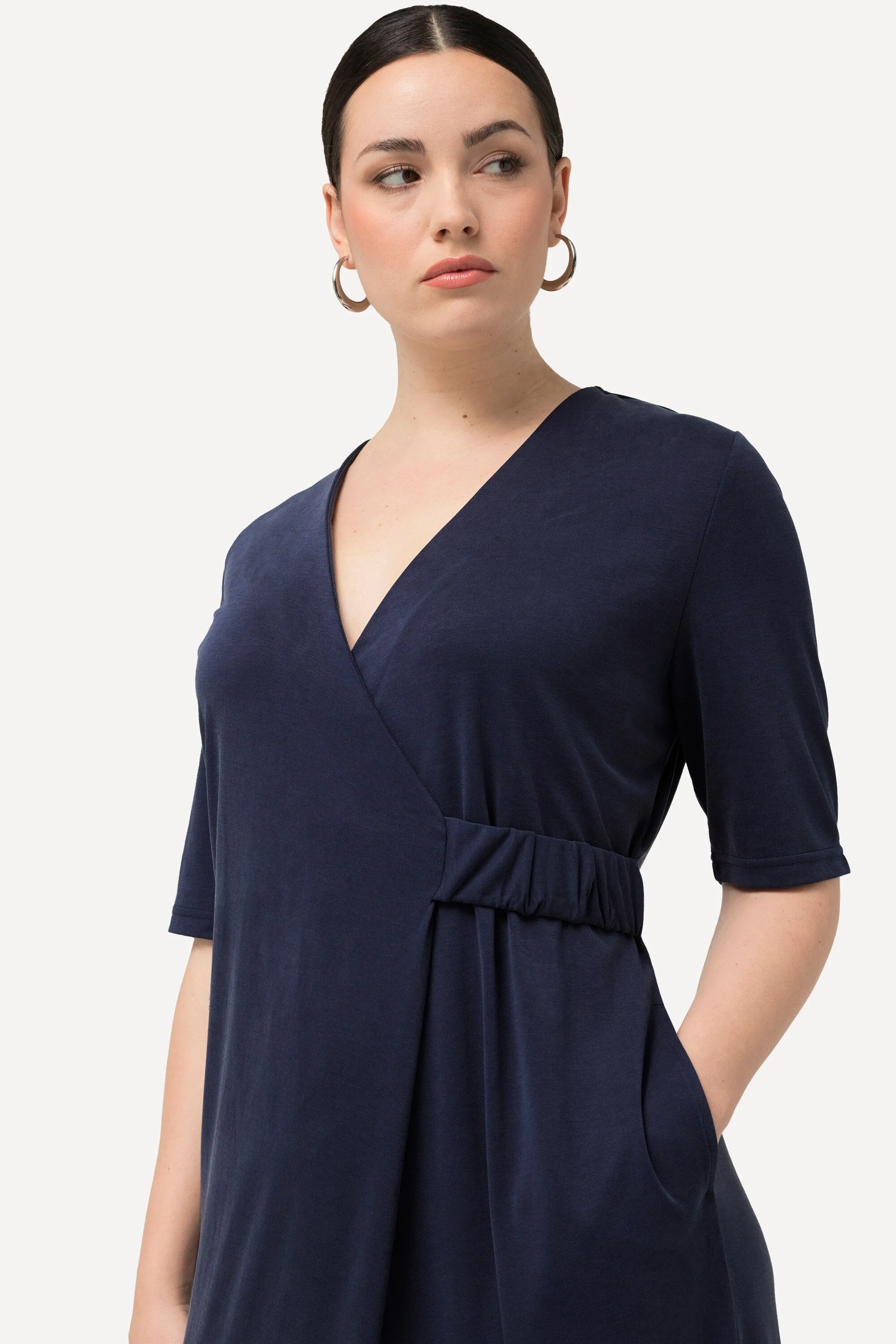 Ulla Popken Faux Wrap Dress in Navy