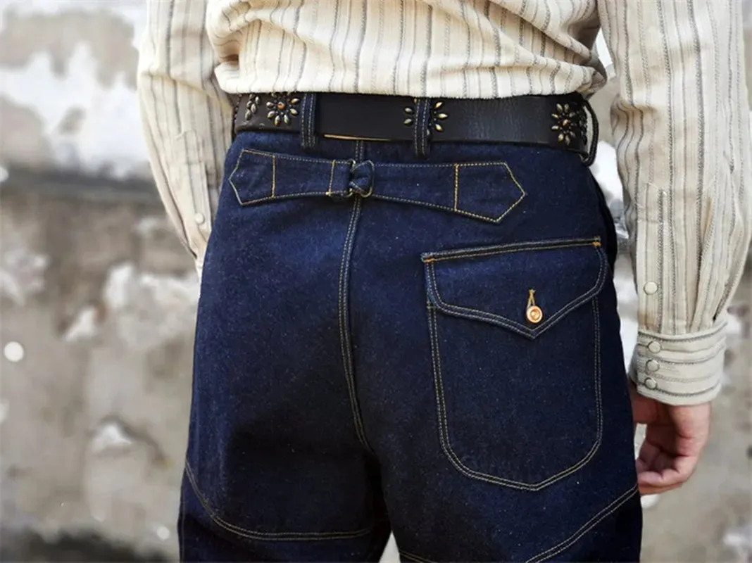 Vintage Men's Denim Wide Leg Cargo Jeans - High Waist Loose Straight Trousers