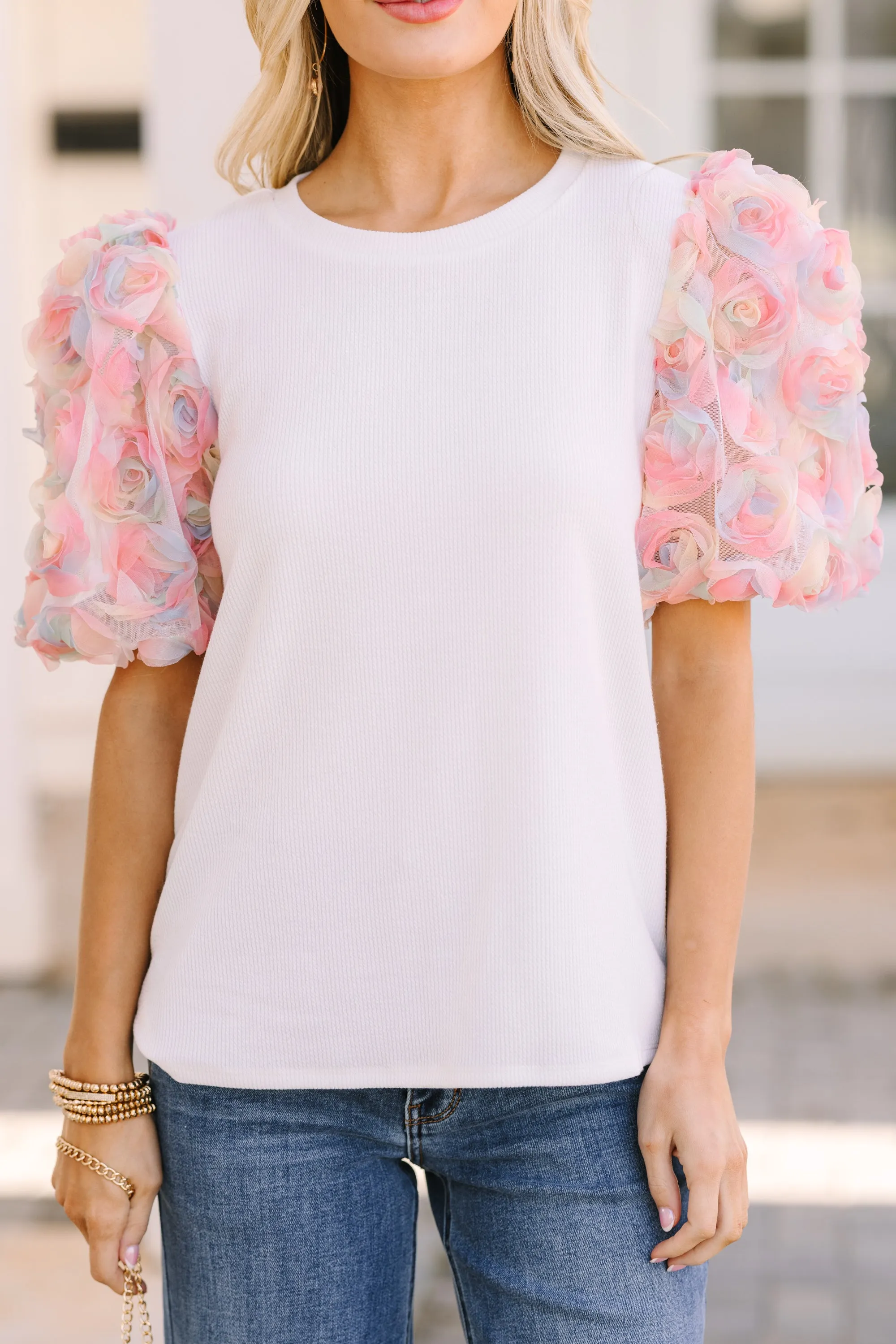 Who You Are White Floral Puff Sleeve Blouse