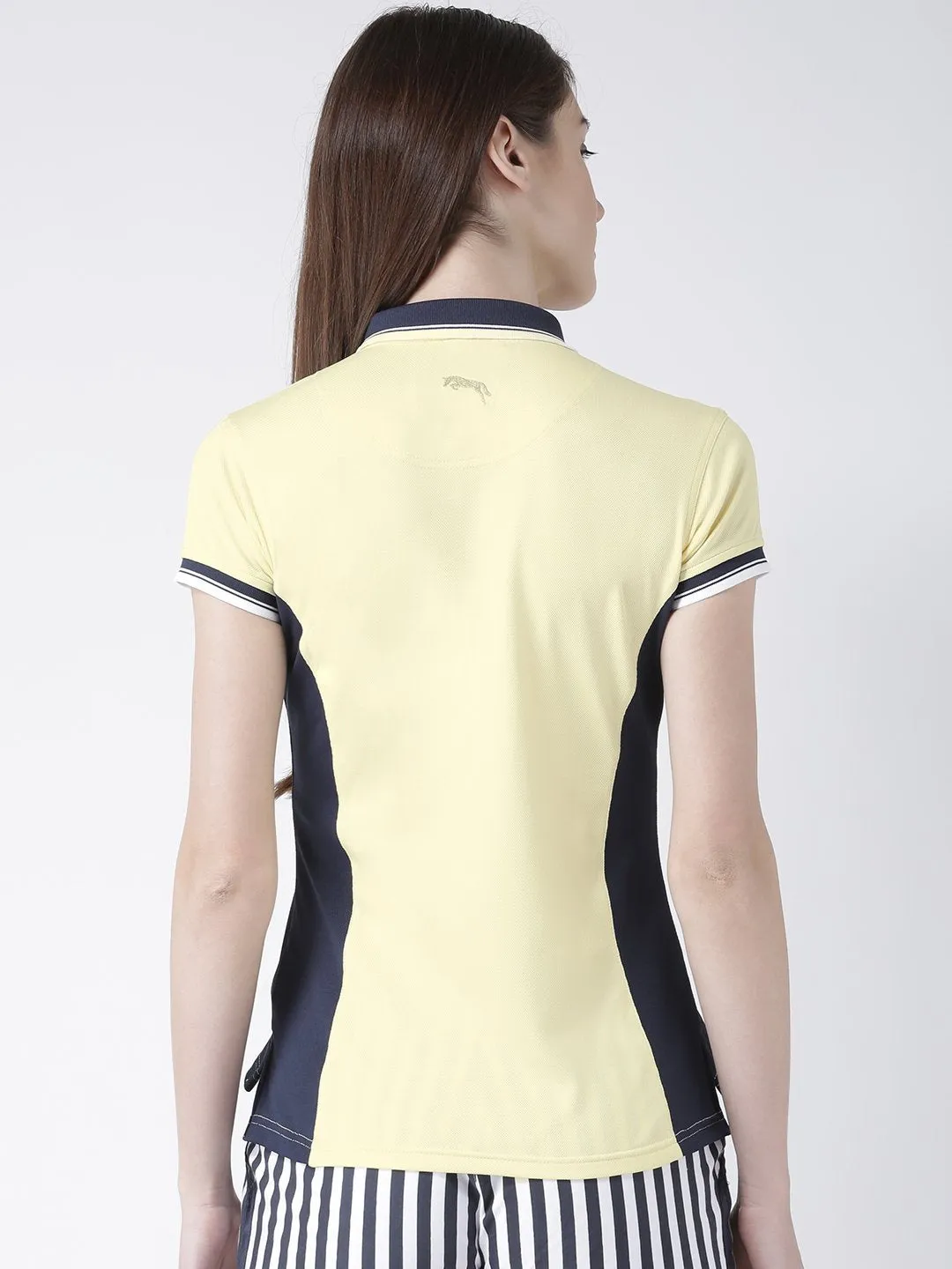 Women Yellow Solid Polo Collar T-shirt