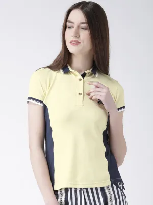 Women Yellow Solid Polo Collar T-shirt