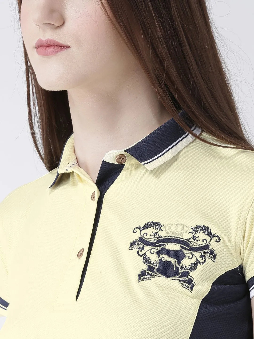 Women Yellow Solid Polo Collar T-shirt